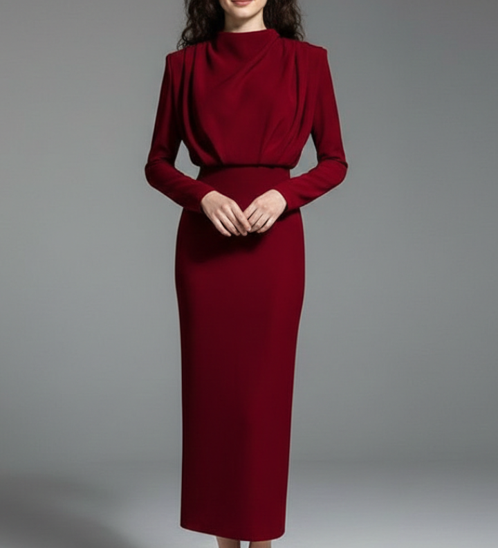 Damenkleid mit hohem Ausschnitt und langen Ärmeln