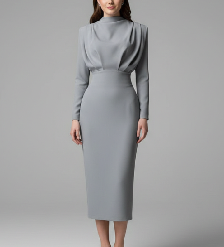 Damenkleid mit hohem Ausschnitt und langen Ärmeln