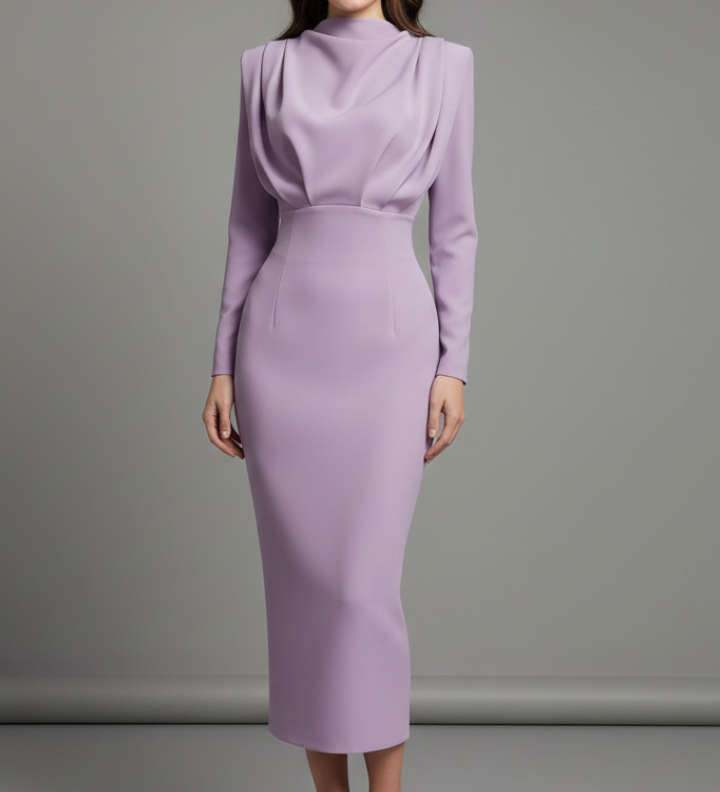 Damenkleid mit hohem Ausschnitt und langen Ärmeln