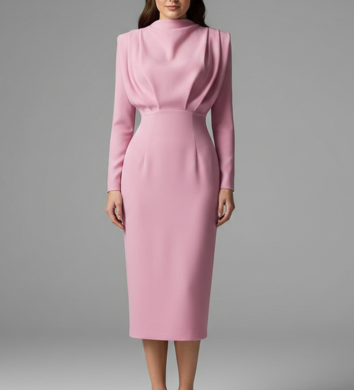 Damenkleid mit hohem Ausschnitt und langen Ärmeln