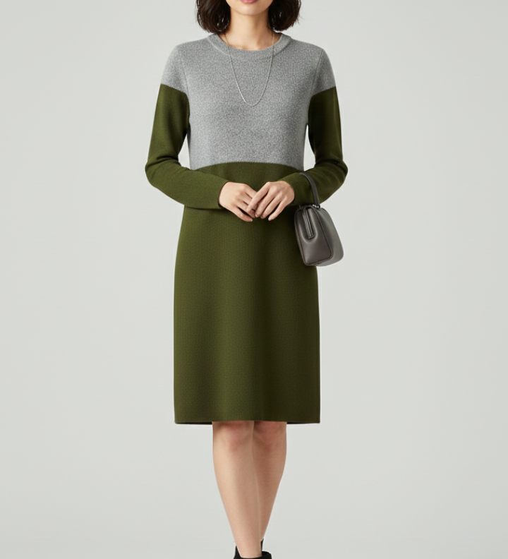 Damenkleid mit langen Ärmeln und strukturierten Oberflächen
