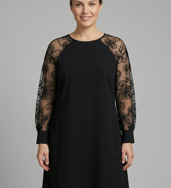 Damenkleid mit Rundhalsausschnitt und Spitzenärmeln