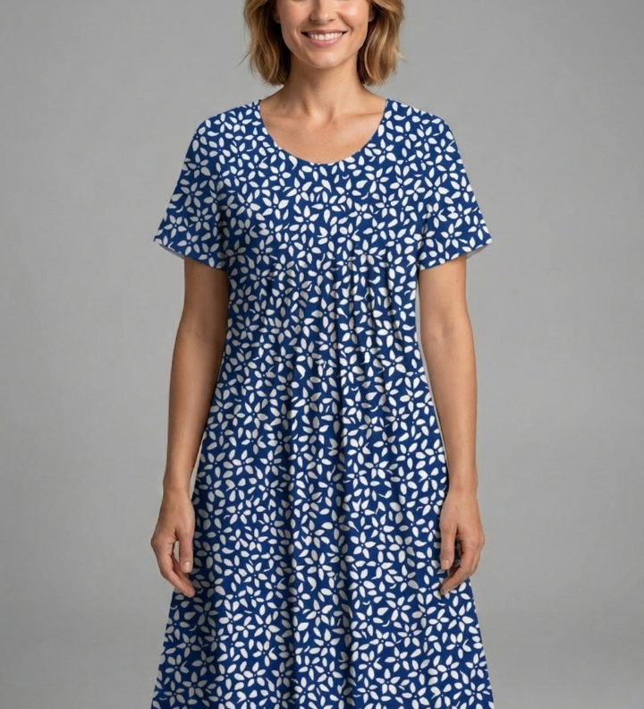 Damenkleid mit Rundhalsausschnitt und kurzen Ärmeln