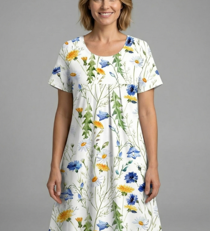 Damenkleid mit Rundhalsausschnitt und kurzen Ärmeln