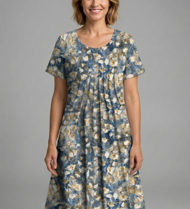 Damenkleid mit Rundhalsausschnitt und kurzen Ärmeln