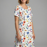 Damenkleid mit Rundhalsausschnitt und kurzen Ärmeln