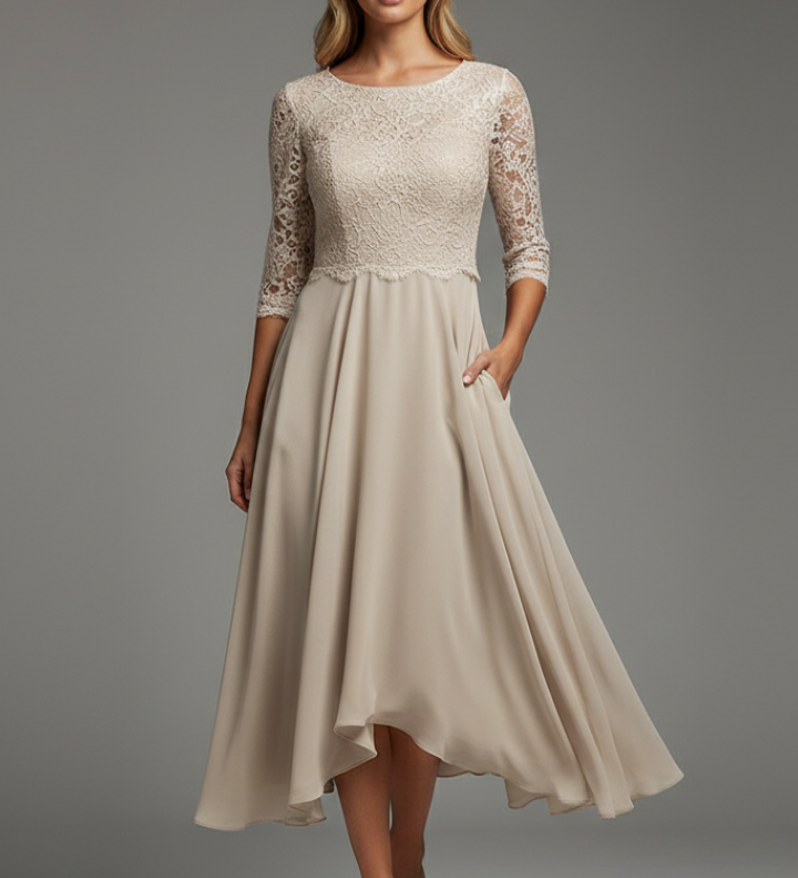 Damenkleid mit Rundhalsausschnitt und kurzen Ärmeln