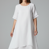 Damenkleid mit Rundhalsausschnitt und kurzen Ärmeln