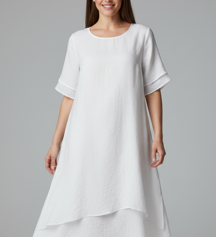 Damenkleid mit Rundhalsausschnitt und kurzen Ärmeln