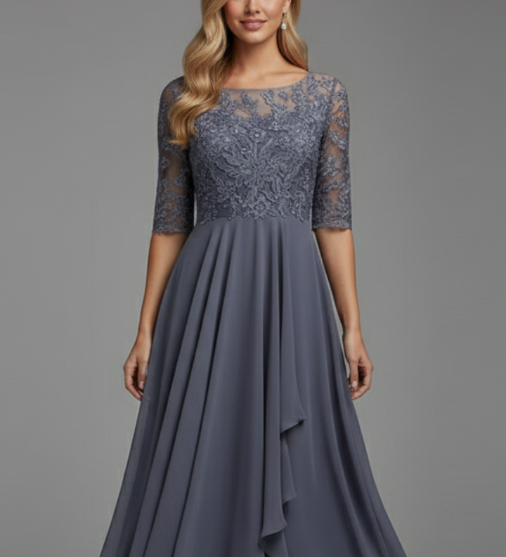 Damenkleid mit Rundhalsausschnitt und kurzen Ärmeln