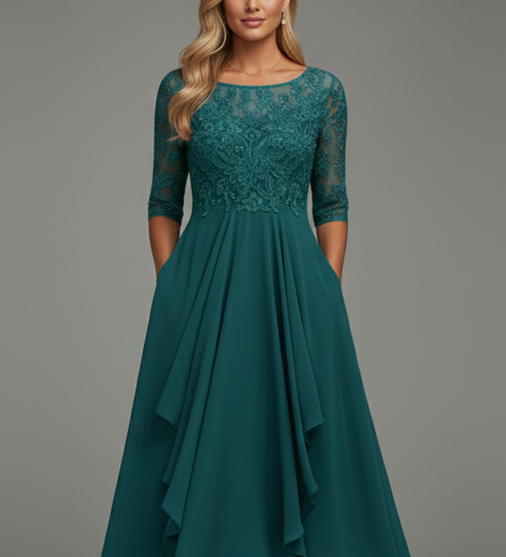 Damenkleid mit Rundhalsausschnitt und kurzen Ärmeln