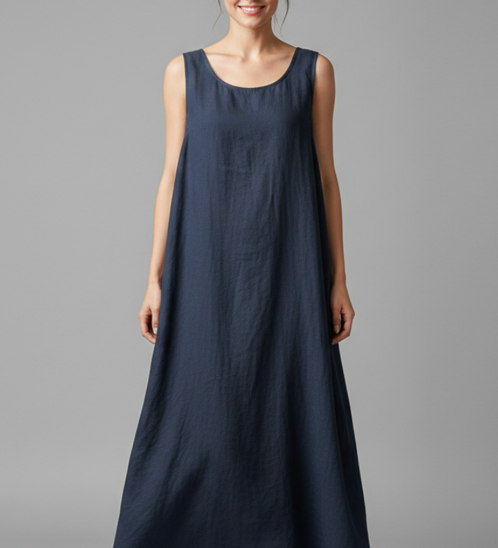 Damenkleid mit Rundhalsausschnitt und seitlichen Taschen