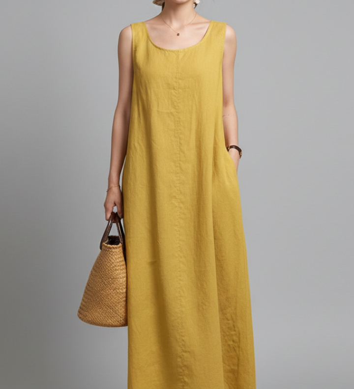 Damenkleid mit Rundhalsausschnitt und seitlichen Taschen