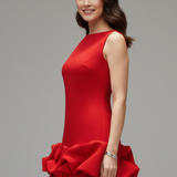 Damenkleid mit ärmellosem Schnitt und Rüschensrock