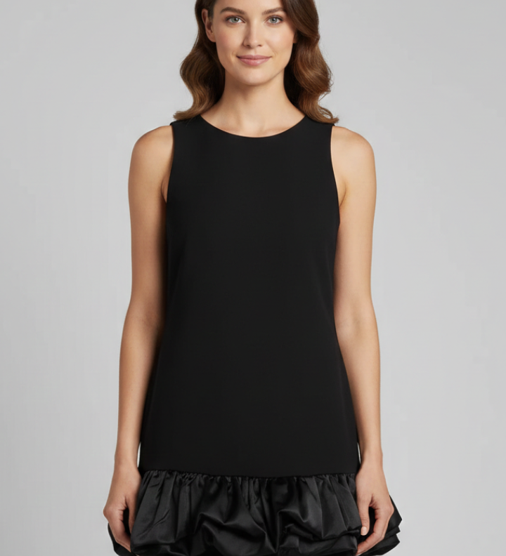 Damenkleid mit ärmellosem Schnitt und Rüschensrock