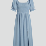 Damenkleid mit gerafftem Oberteil und seitlichem Schlitz