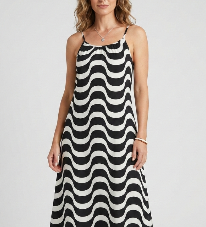 Damenkleid mit Spaghetti-Trägern und Wellenmuster