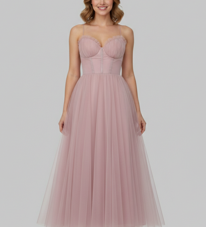 Damenkleid mit trägerlosem Oberteil und Tüllrock