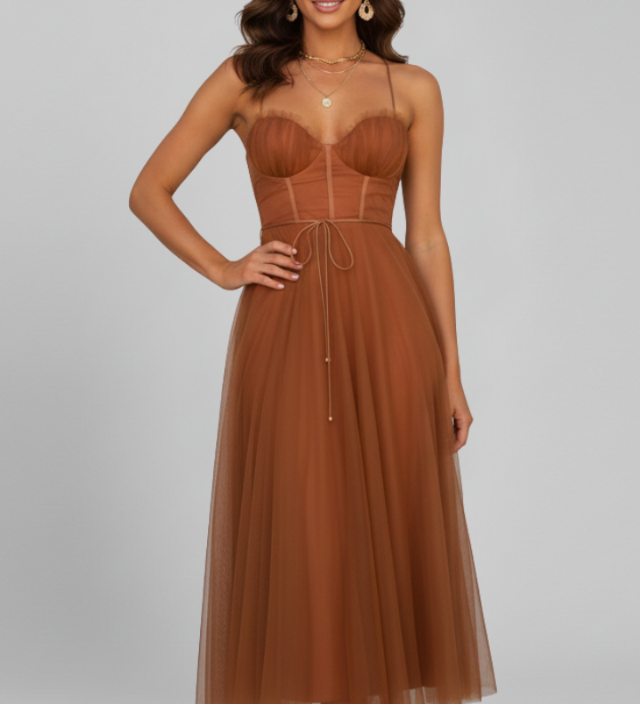 Damenkleid mit trägerlosem Oberteil und Tüllrock