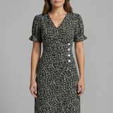 Damenkleid mit V-Ausschnitt und Knopfleiste