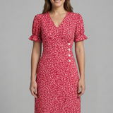 Damenkleid mit V-Ausschnitt und Knopfleiste