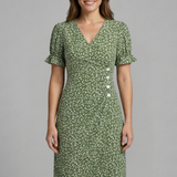 Damenkleid mit V-Ausschnitt und Knopfleiste