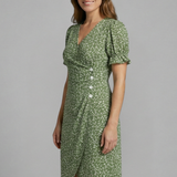 Damenkleid mit V-Ausschnitt und Knopfleiste