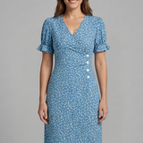 Damenkleid mit V-Ausschnitt und Knopfleiste