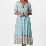 Damenkleid mit V-Ausschnitt und gemusterter Oberfläche