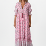 Damenkleid mit V-Ausschnitt und gemusterter Oberfläche