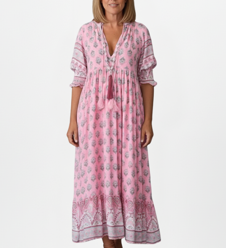Damenkleid mit V-Ausschnitt und gemusterter Oberfläche