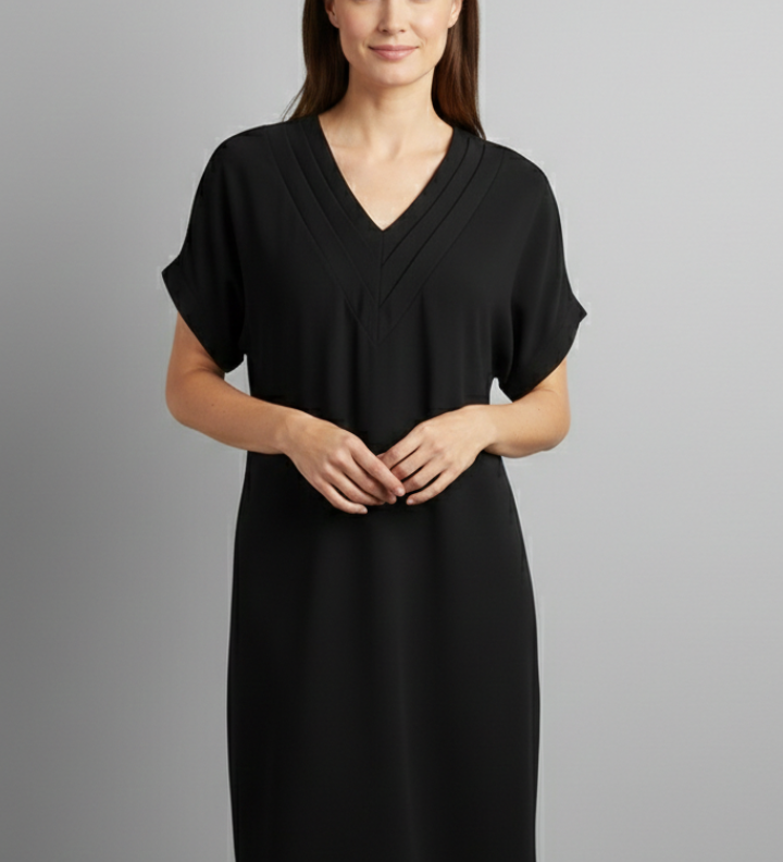 Damenkleid mit V-Ausschnitt und kurzen Ärmeln