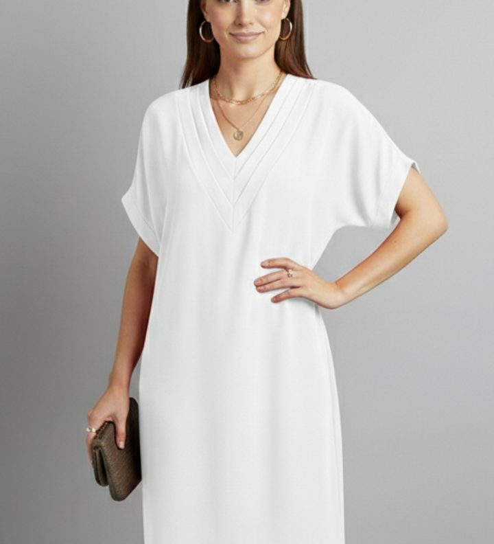 Damenkleid mit V-Ausschnitt und kurzen Ärmeln