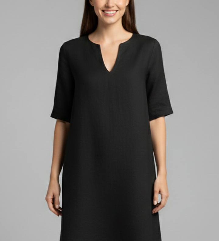 Damenkleid mit V-Ausschnitt und Dreiviertelärmeln