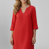 Damenkleid mit V-Ausschnitt und Dreiviertelärmeln