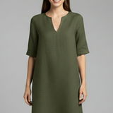 Damenkleid mit V-Ausschnitt und Dreiviertelärmeln