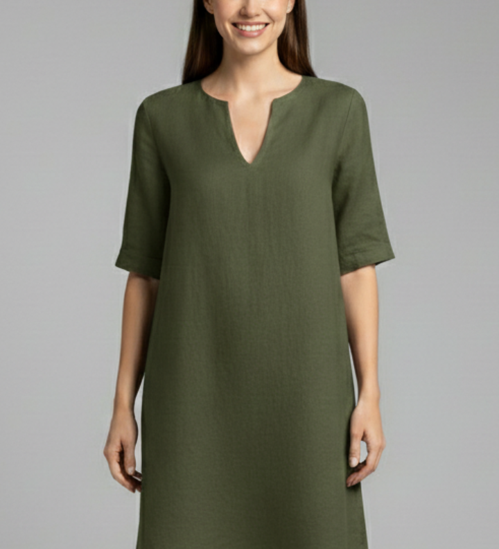 Damenkleid mit V-Ausschnitt und Dreiviertelärmeln