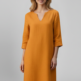 Damenkleid mit V-Ausschnitt und Dreiviertelärmeln