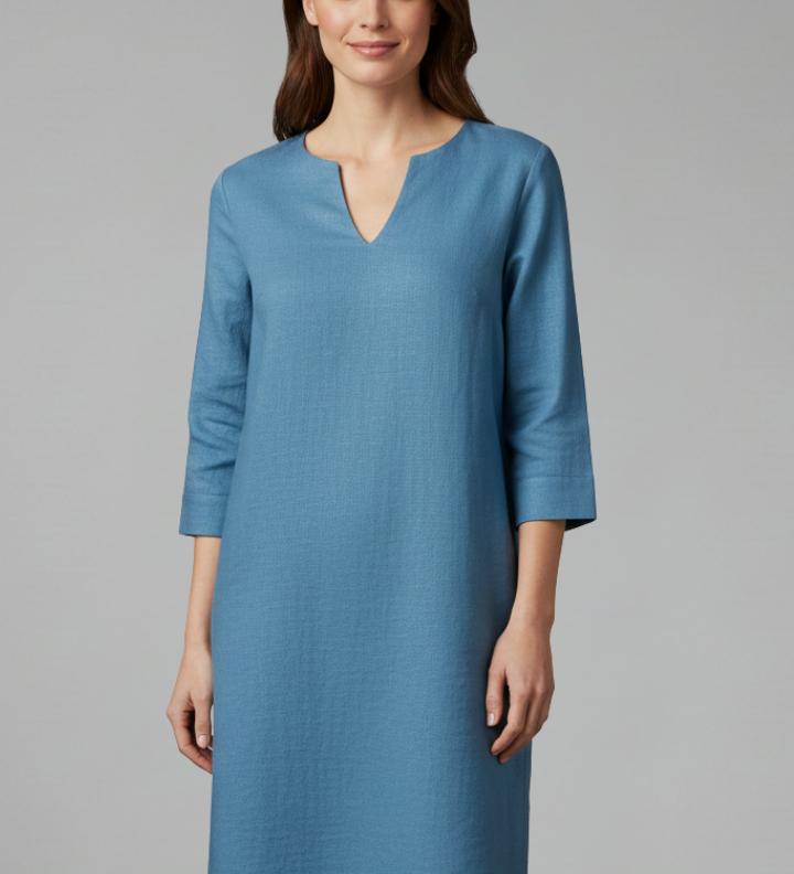 Damenkleid mit V-Ausschnitt und Dreiviertelärmeln