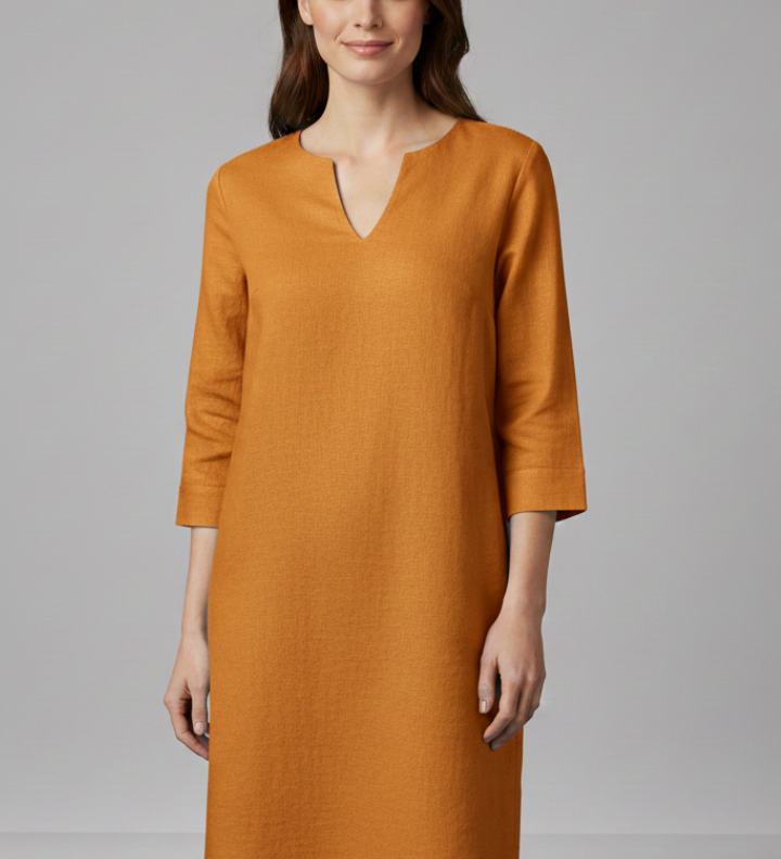 Damenkleid mit V-Ausschnitt und Dreiviertelärmeln