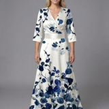 Damenkleid mit V-Ausschnitt und Dreiviertelärmeln