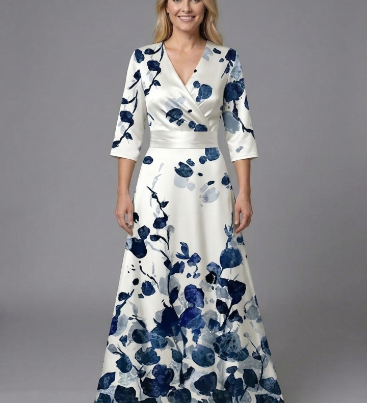 Damenkleid mit V-Ausschnitt und Dreiviertelärmeln
