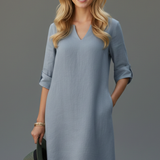 Damenkleid mit V-Ausschnitt und Dreiviertelärmeln