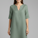 Damenkleid mit V-Ausschnitt und Dreiviertelärmeln