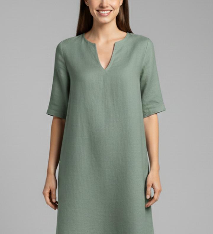 Damenkleid mit V-Ausschnitt und Dreiviertelärmeln