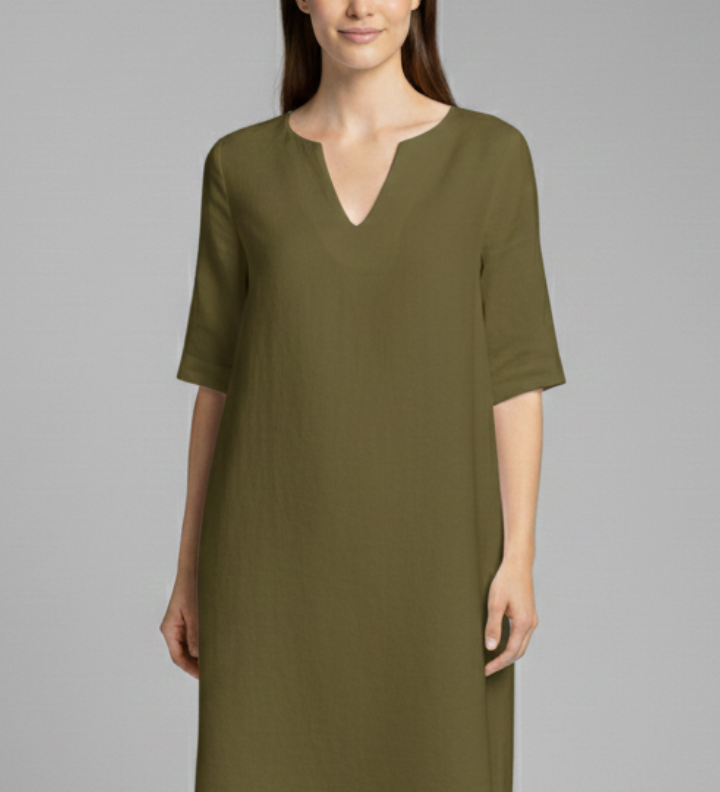 Damenkleid mit V-Ausschnitt und Dreiviertelärmeln