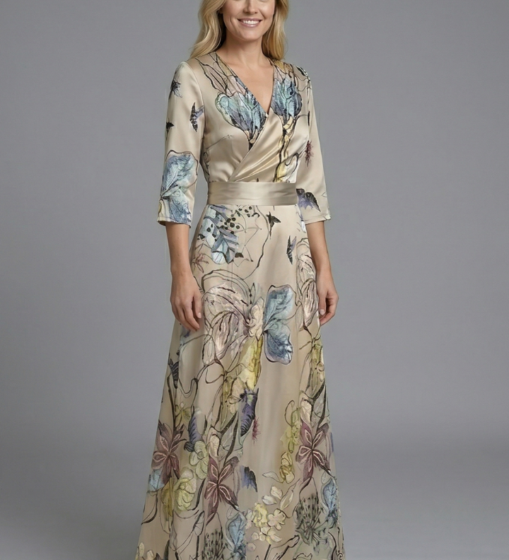 Damenkleid mit V-Ausschnitt und Dreiviertelärmeln