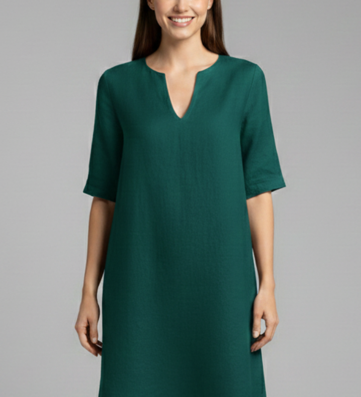 Damenkleid mit V-Ausschnitt und Dreiviertelärmeln