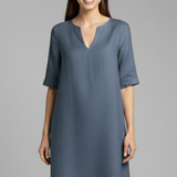 Damenkleid mit V-Ausschnitt und Dreiviertelärmeln