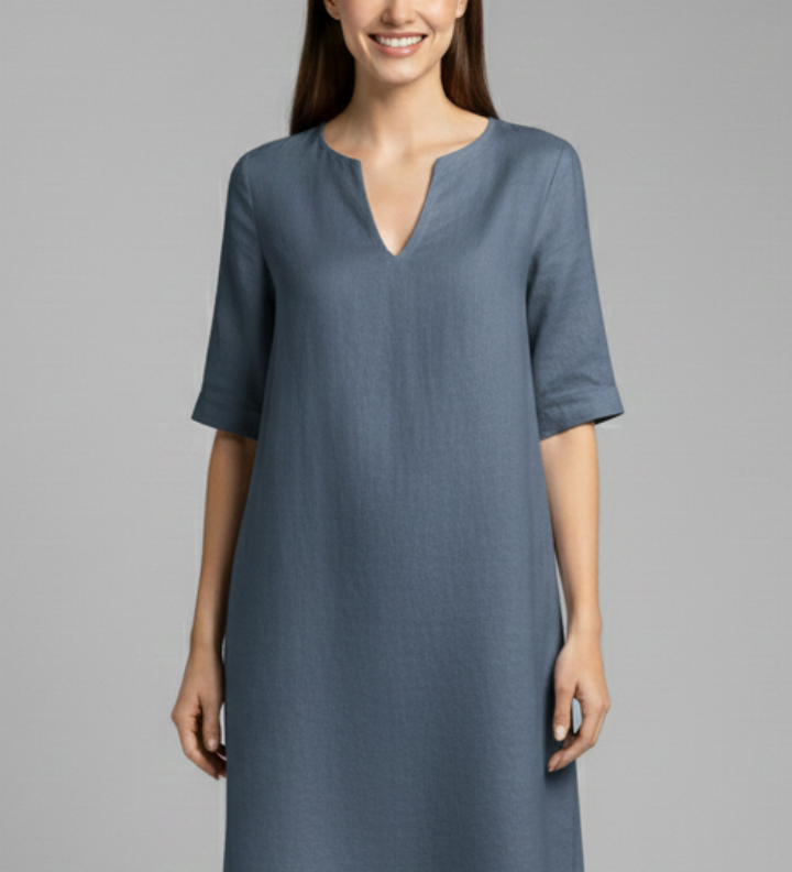 Damenkleid mit V-Ausschnitt und Dreiviertelärmeln